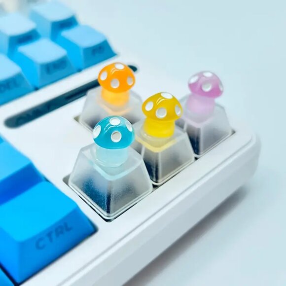4pcs Cute Mushroom Keycaps, Mechanical Keyboard Decoration, ABS Resin, OEM - Picture 4 of 7